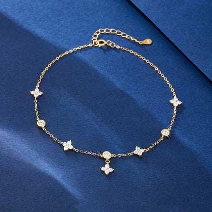Ophelia sparkling clover anklet – sterling silver ankle bracelet