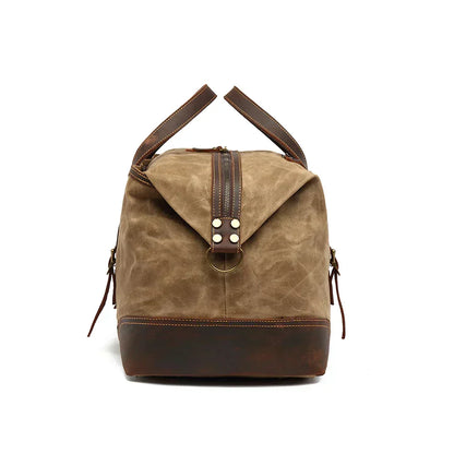 Waterproof Waxed Canvas & Genuine Leather Duffle Bag – 35L Weekender