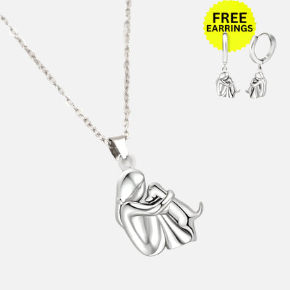 Dog Hug Pendant Necklace with Matching Earrings – Sterling Silver Set