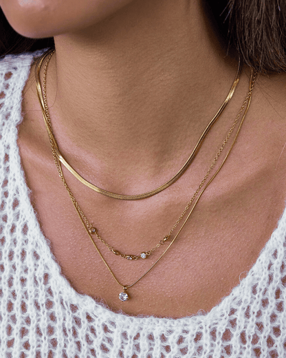 Radiant Orbit Layered Necklace – Triple Chain 18K Gold Waterproof