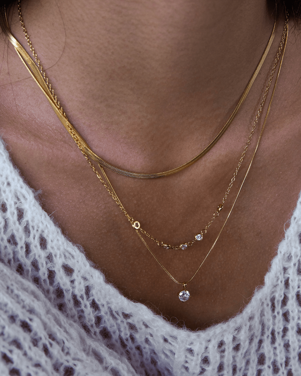 Radiant Orbit Layered Necklace – Triple Chain 18K Gold Waterproof