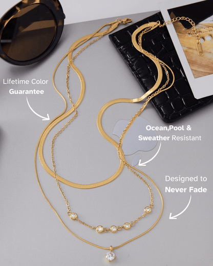 Radiant Orbit Layered Necklace – Triple Chain 18K Gold Waterproof
