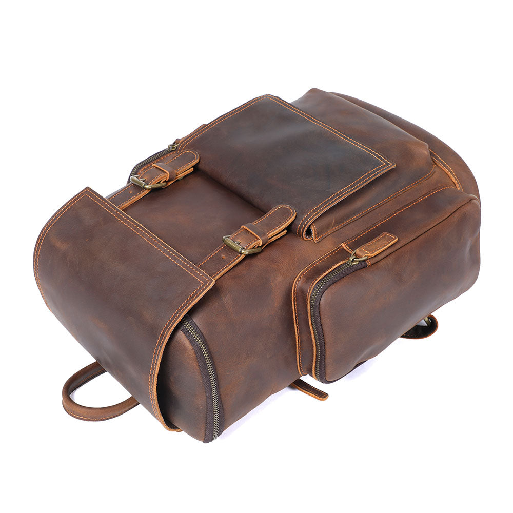 Genuine Leather Laptop Backpack – 23L Vintage Rucksack for Men