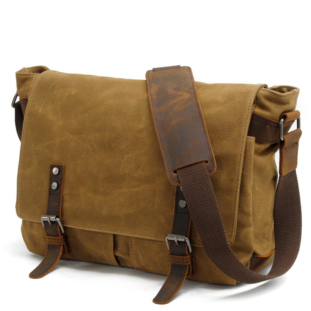 Waxed Canvas & Genuine Leather Messenger Bag – Men's Crossbody Shoulder Bag | Joshua