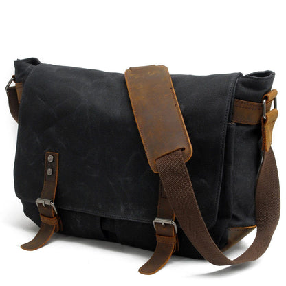Waxed Canvas & Genuine Leather Messenger Bag – Men's Crossbody Shoulder Bag | Joshua