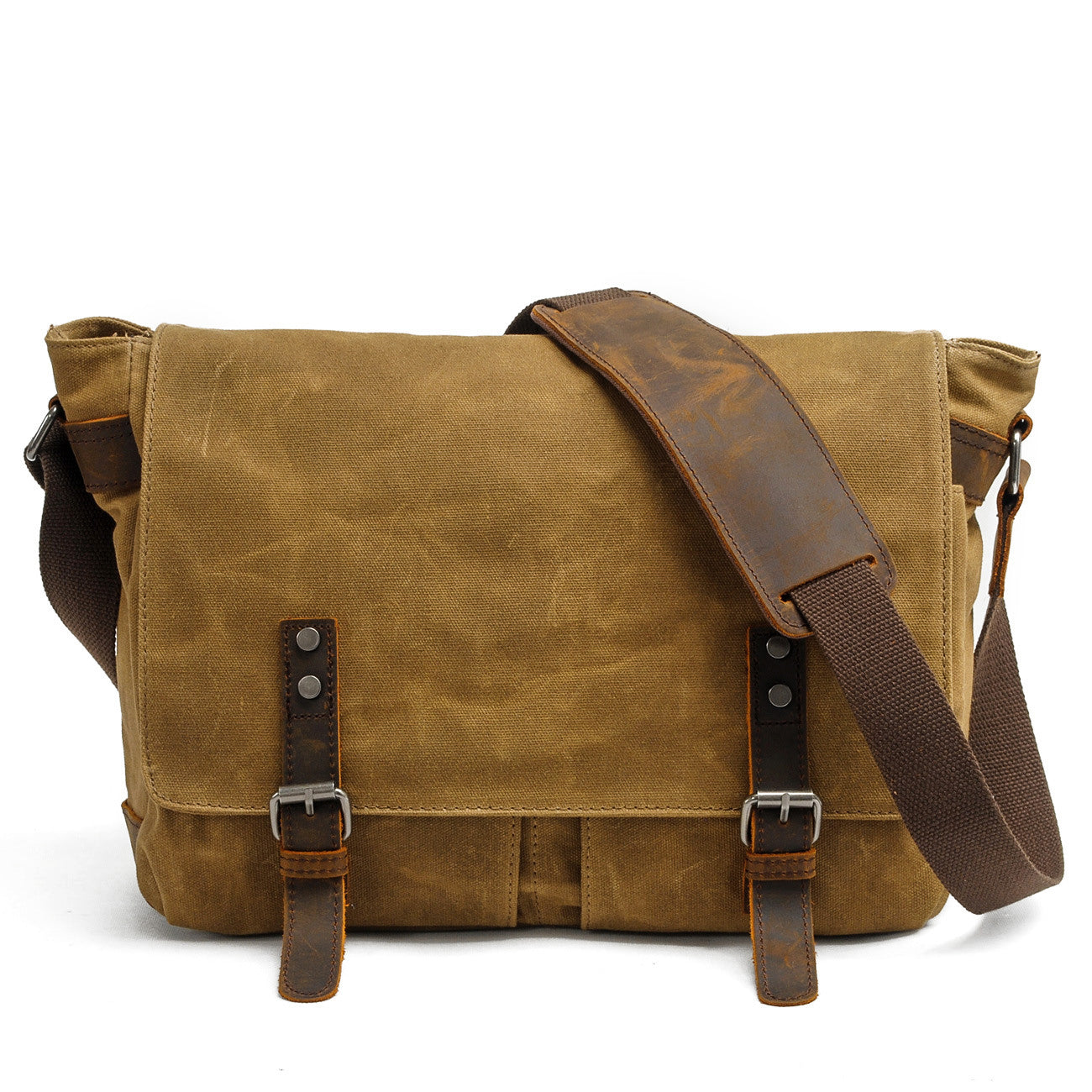 Waxed Canvas & Genuine Leather Messenger Bag – Men's Crossbody Shoulder Bag | Joshua