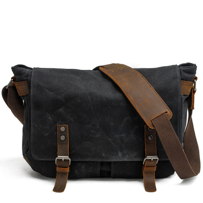 Waxed Canvas & Genuine Leather Messenger Bag – Men's Crossbody Shoulder Bag | Joshua