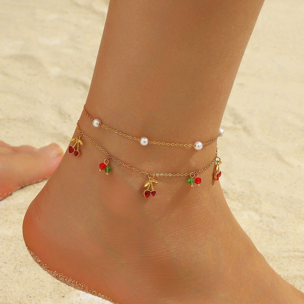 Rosetta cherry charm anklet – 18K gold ankle bracelet