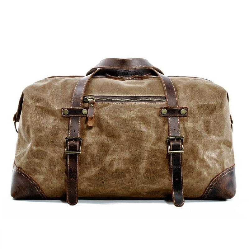 Waterproof Waxed Canvas & Genuine Leather Duffle Bag – 35L Weekender