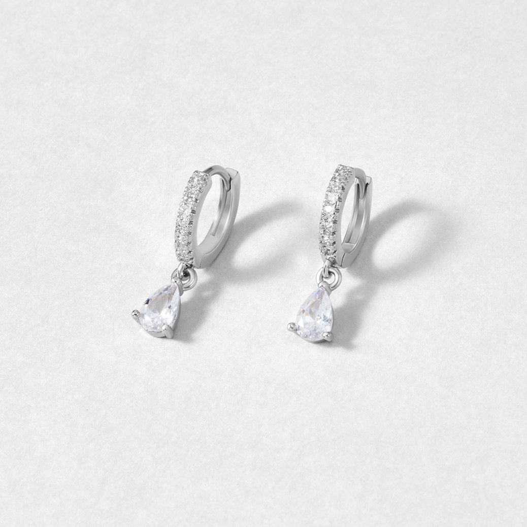 Silver Crystal Hoops – Platinum Plated White Crystal Hoop Earrings