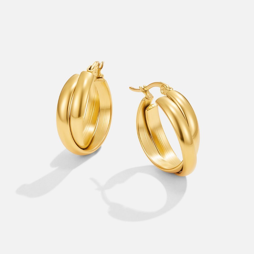 Talia Sleek Gold Hoops – 26mm 18K Gold Waterproof Hoop Earrings
