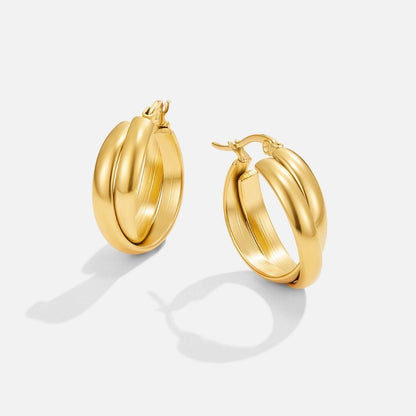 Talia Sleek Gold Hoops – 26mm 18K Gold Waterproof Hoop Earrings