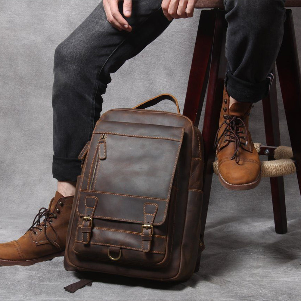Genuine Leather Backpack – Premium Tan Vintage Rucksack | Jason