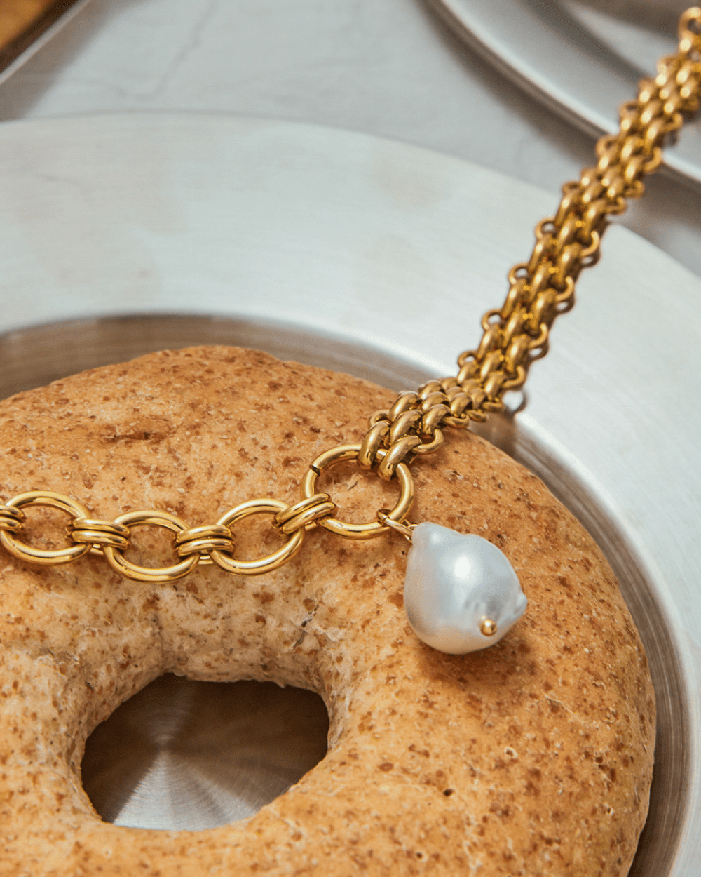 Tidebound Pearl Drop Necklace – Double Chain 18K Gold Waterproof