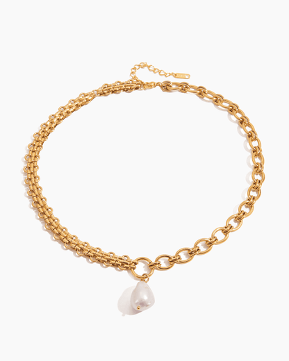 Tidebound Pearl Drop Necklace – Double Chain 18K Gold Waterproof