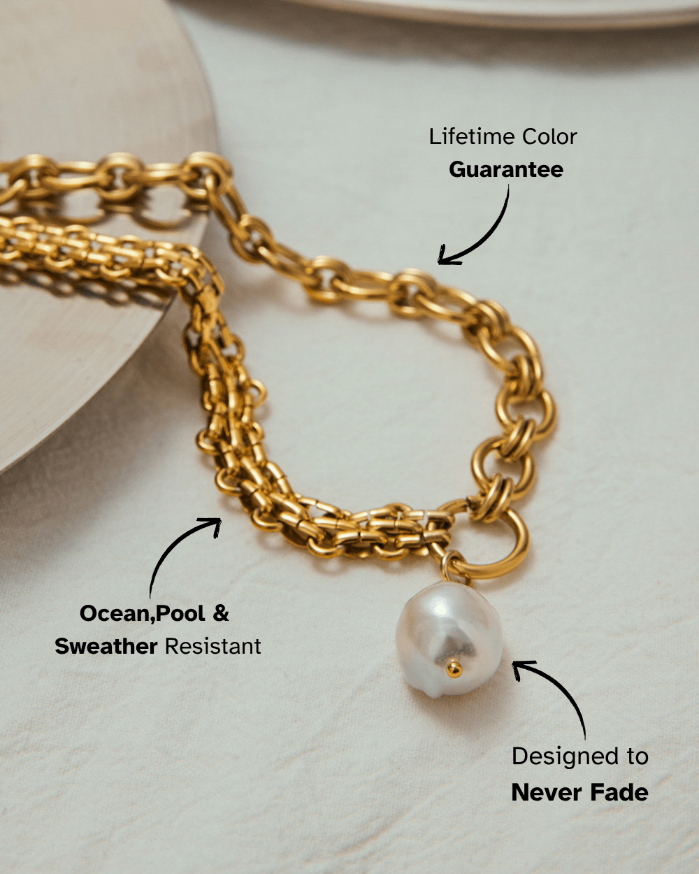 Tidebound Pearl Drop Necklace – Double Chain 18K Gold Waterproof