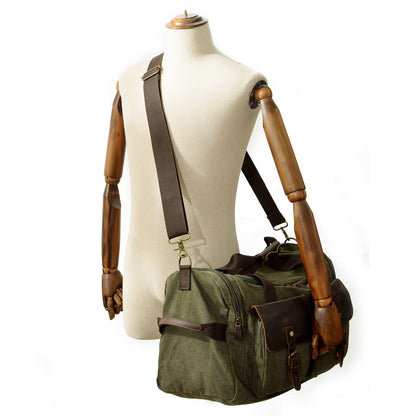 Waxed Canvas & Genuine Leather Duffle Bag – Men's Weekender Travel Bag