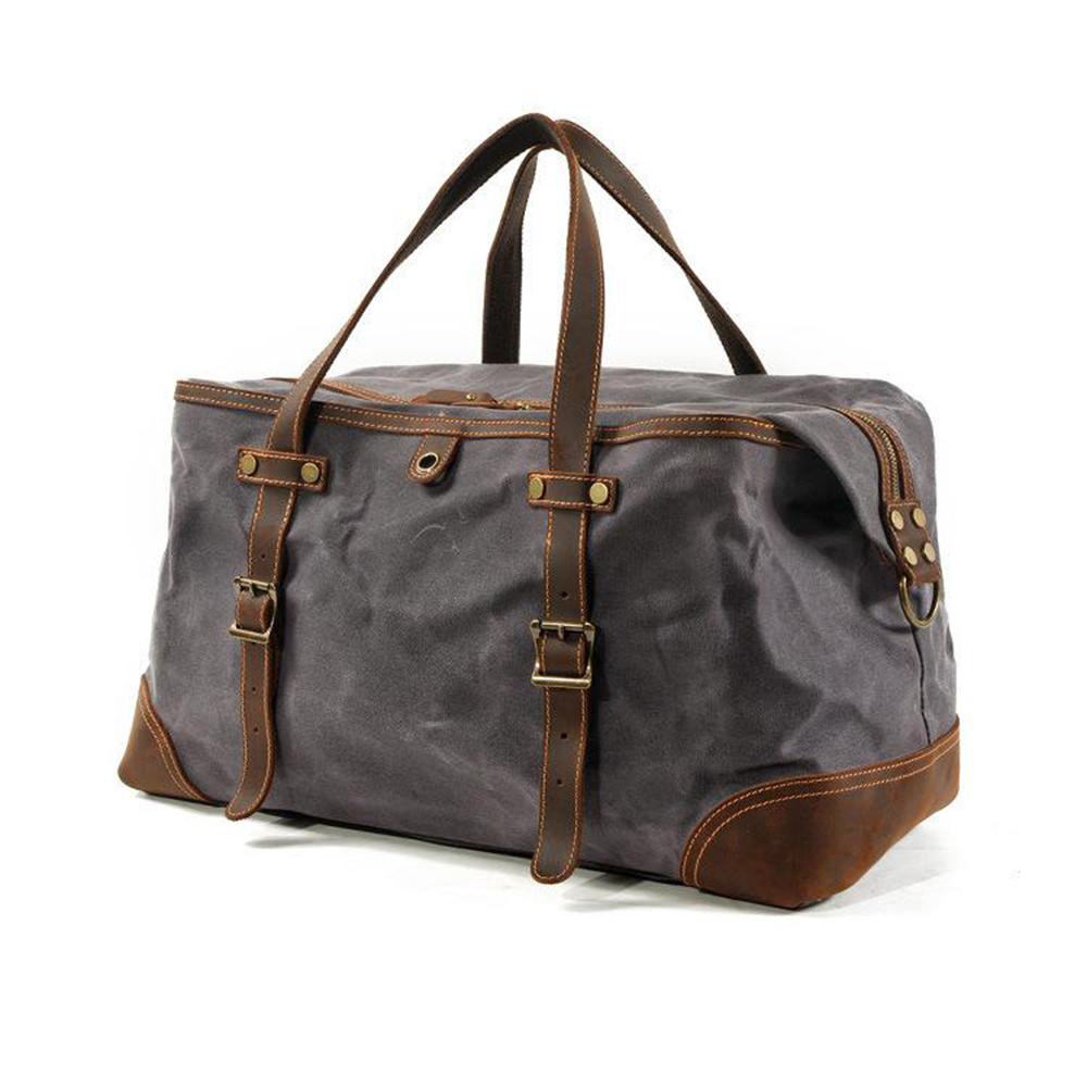 Waterproof Waxed Canvas & Genuine Leather Duffle Bag – 35L Weekender