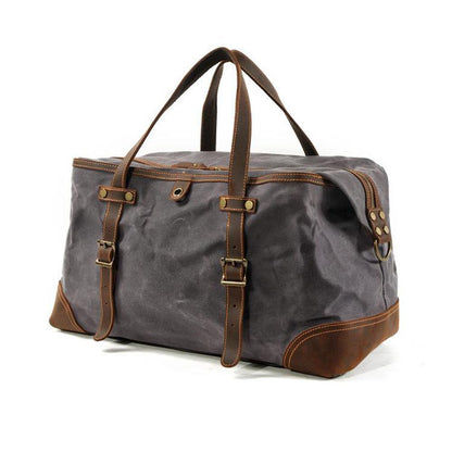 Waterproof Waxed Canvas & Genuine Leather Duffle Bag – 35L Weekender