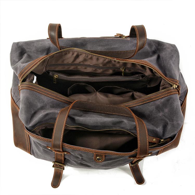 Waterproof Waxed Canvas & Genuine Leather Duffle Bag – 35L Weekender