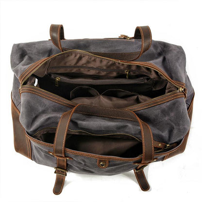 Waterproof Waxed Canvas & Genuine Leather Duffle Bag – 35L Weekender