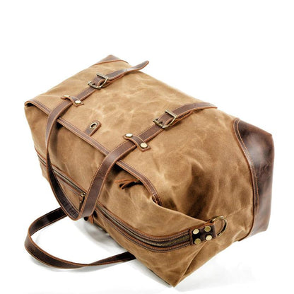 Waterproof Waxed Canvas & Genuine Leather Duffle Bag – 35L Weekender