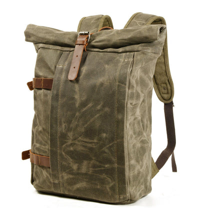 Anti-Theft Waxed Canvas & Genuine Leather Backpack – 20L Roll-Top Rucksack | Peter