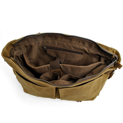 Waxed Canvas & Genuine Leather Messenger Bag – Men's Crossbody Shoulder Bag | Joshua