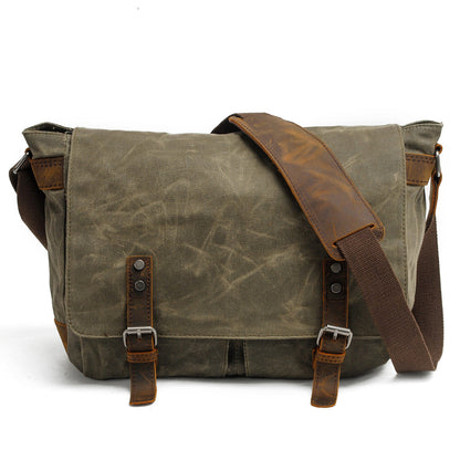 Waxed Canvas & Genuine Leather Messenger Bag – Men's Crossbody Shoulder Bag | Joshua