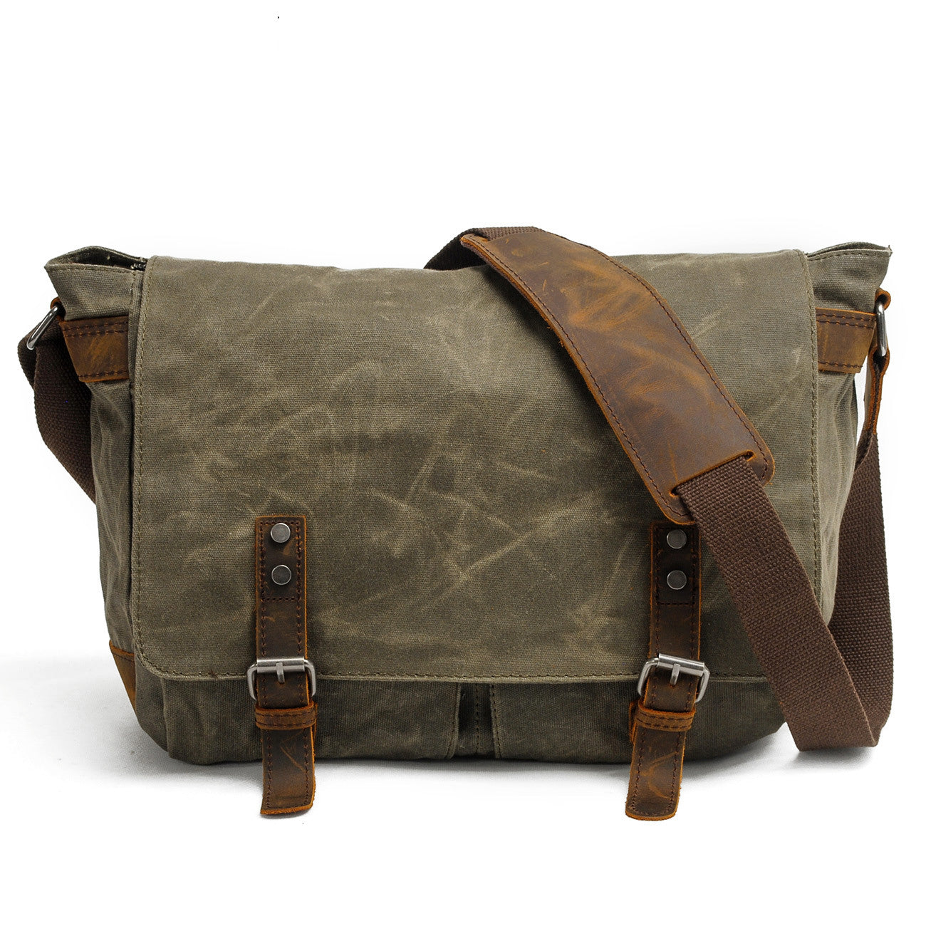 Waxed Canvas & Genuine Leather Messenger Bag – Men's Crossbody Shoulder Bag | Joshua