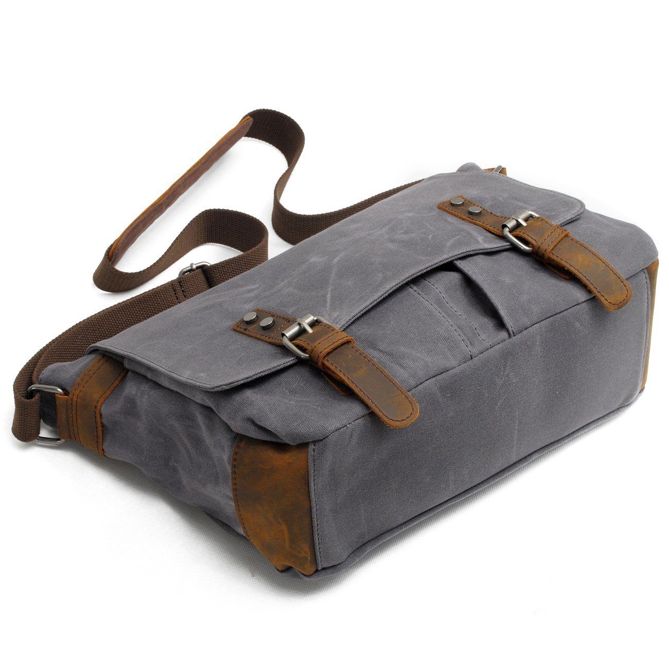 Waxed Canvas & Genuine Leather Messenger Bag – Men's Crossbody Shoulder Bag | Joshua