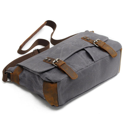 Waxed Canvas & Genuine Leather Messenger Bag – Men's Crossbody Shoulder Bag | Joshua