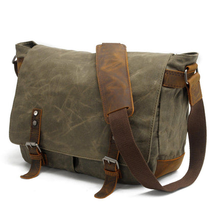 Waxed Canvas & Genuine Leather Messenger Bag – Men's Crossbody Shoulder Bag | Joshua