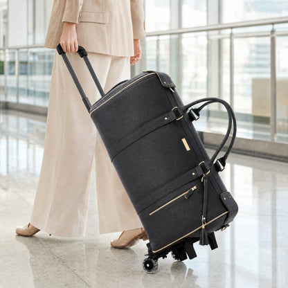 Charcoal cabin bag, Roller Edition, wheeled through an airport terminal