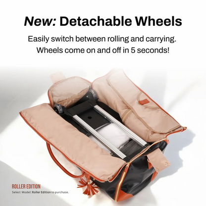 Detachable wheels shown clipped on
