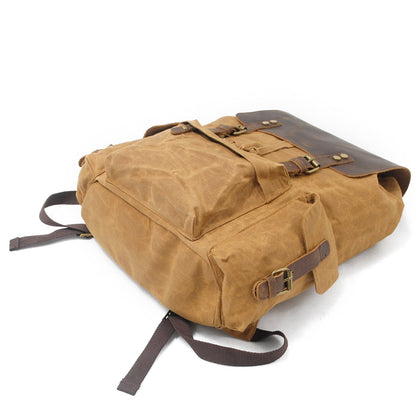 Waxed Canvas & Genuine Leather Backpack – 27L Vintage Rucksack
