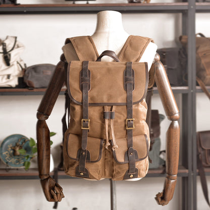 Waxed Canvas & Genuine Leather Travel Backpack – Vintage Rucksack | Marcus