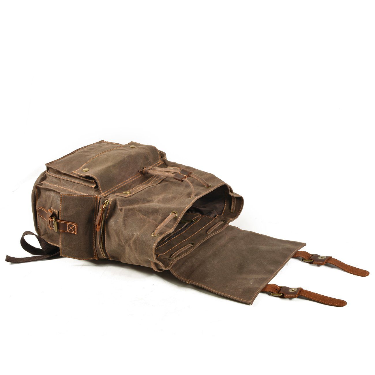 Waxed Canvas & Genuine Leather Rucksack – Large 20L Backpack