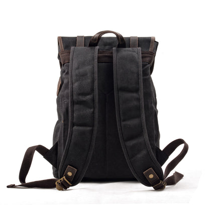 Waxed Canvas & Genuine Leather Travel Backpack – Vintage Rucksack