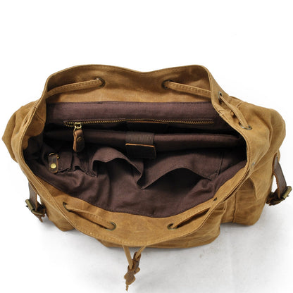 Waxed Canvas & Genuine Leather Backpack – 27L Vintage Rucksack