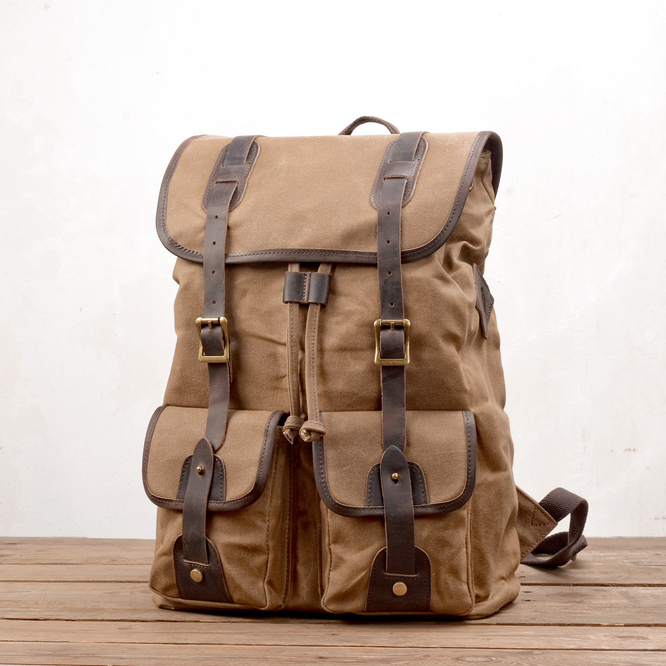 Waxed Canvas & Genuine Leather Travel Backpack – Vintage Rucksack