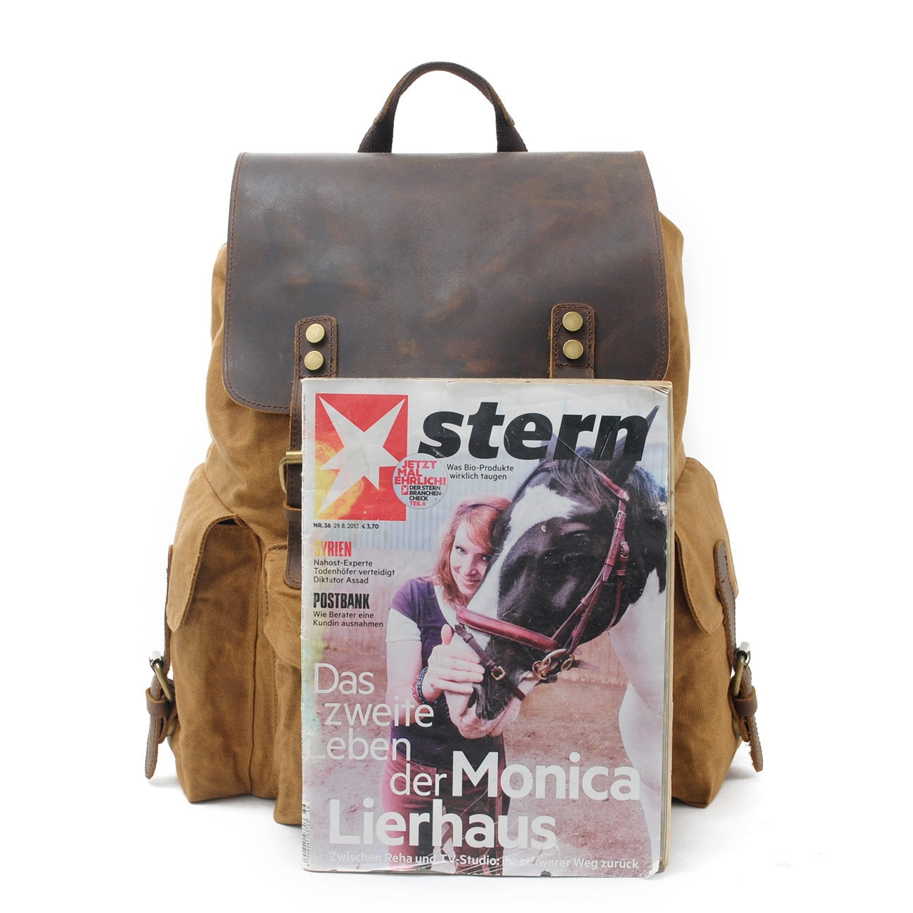 Waxed Canvas & Genuine Leather Backpack – 27L Vintage Rucksack