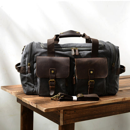 Waxed Canvas & Genuine Leather Duffle Bag – Men's Weekender Travel Bag