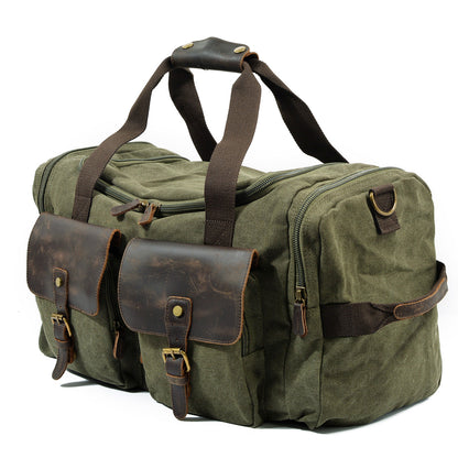 Waxed Canvas & Genuine Leather Duffle Bag – Men's Weekender Travel Bag