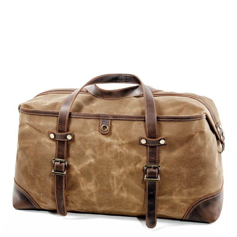 Waterproof Waxed Canvas & Genuine Leather Duffle Bag – 35L Weekender