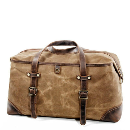 Waterproof Waxed Canvas & Genuine Leather Duffle Bag – 35L Weekender