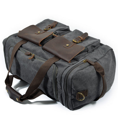 Waxed Canvas & Genuine Leather Duffle Bag – Men's Weekender Travel Bag