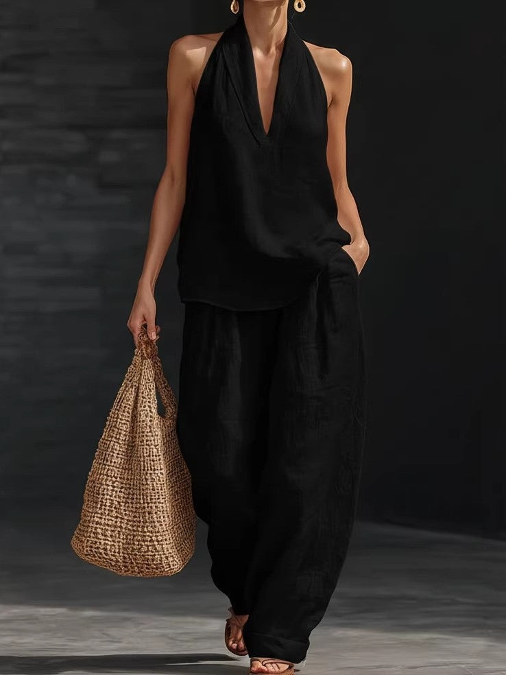 Nora V-neck Sleeveless Top and Wide-leg Pants Set