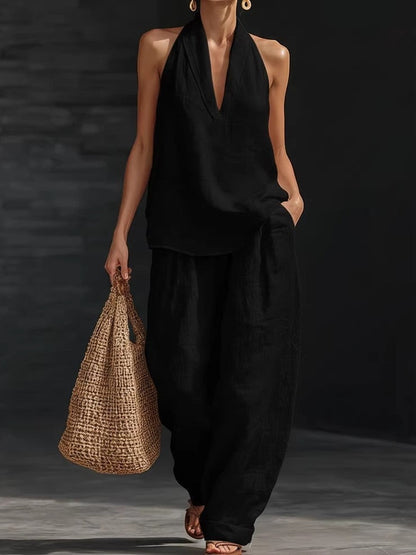 Nora V-neck Sleeveless Top and Wide-leg Pants Set